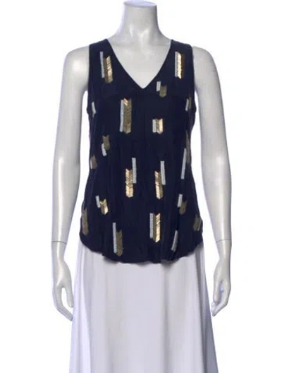 Pre-owned Derek Lam Silk Graphic Print Top In Blue
