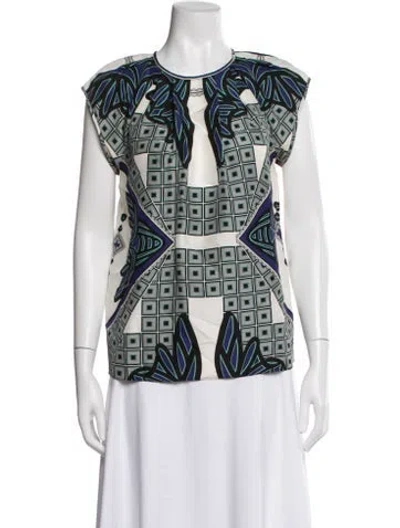 Pre-owned Derek Lam Silk Graphic Print Top In White