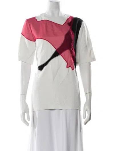 Pre-owned Derek Lam Silk Graphic Print T-shirt In White