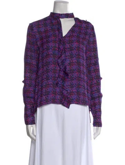 Pre-owned Derek Lam Silk Houndstooth Print Blouse In Multi