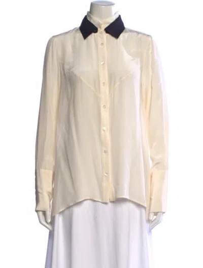 Pre-owned Derek Lam Silk Long Sleeve Button-up Top In Neutrals