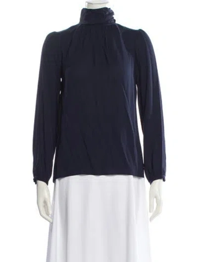 Pre-owned Derek Lam Silk Mock Neck Blouse In Blue
