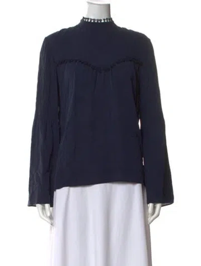 Pre-owned Derek Lam Silk Mock Neck Blouse In Blue