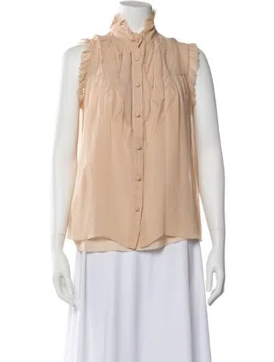 Pre-owned Derek Lam Silk Mock Neck Blouse In Neutral