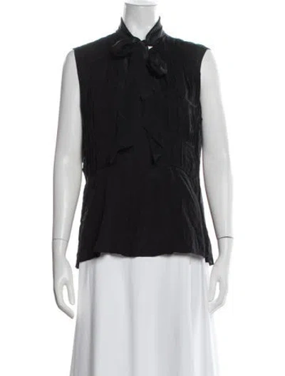 Pre-owned Derek Lam Silk Mock Neck Button-up Top In Black
