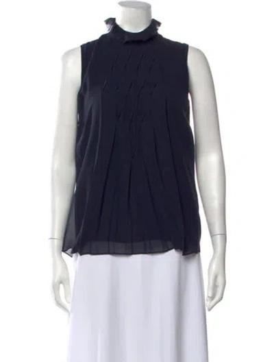 Pre-owned Derek Lam Silk Mock Neck Top In Blue