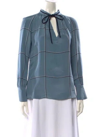 Pre-owned Derek Lam Silk Plaid Print Blouse In Blue