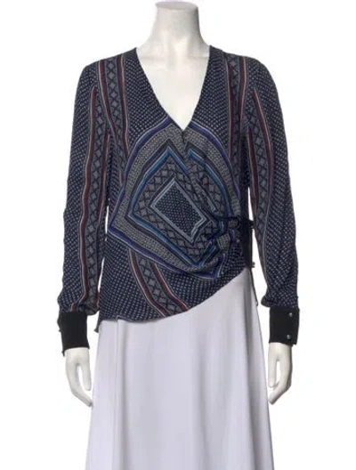 Pre-owned Derek Lam Silk Printed Blouse In Blue