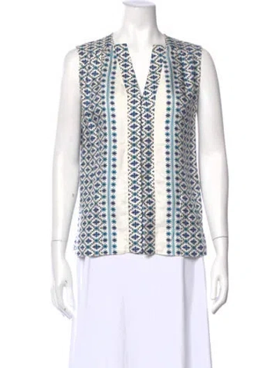 Pre-owned Derek Lam Silk Printed Top In White