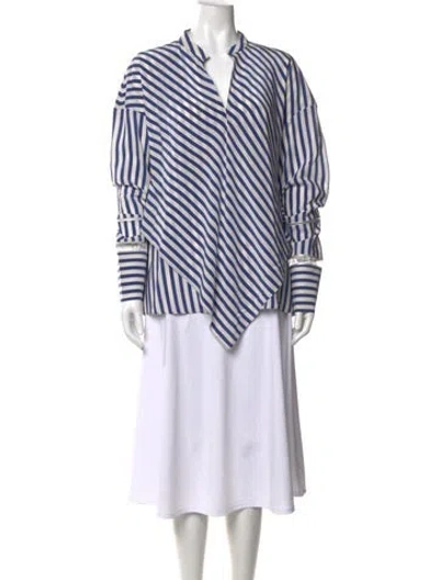 Pre-owned Derek Lam Silk Striped Blouse In Blue