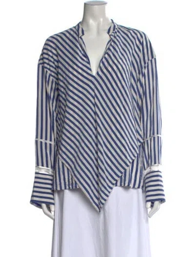 Pre-owned Derek Lam Silk Striped Blouse In Blue
