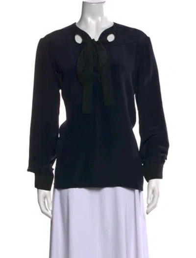 Pre-owned Derek Lam Silk Tie Neck Blouse In Black