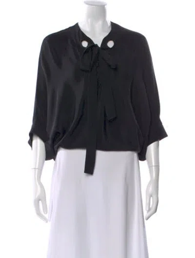 Pre-owned Derek Lam Silk Tie Neck Blouse In Blue