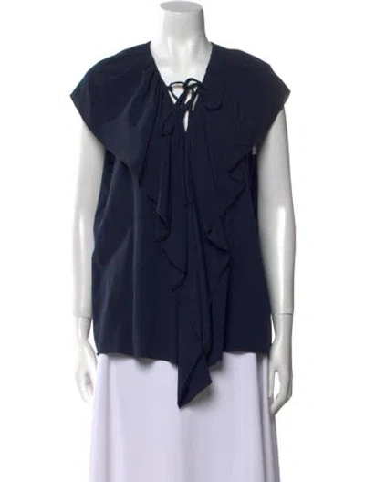 Pre-owned Derek Lam Silk Tie Neck Blouse In Blue
