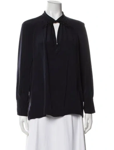 Pre-owned Derek Lam Silk Tie Neck Blouse In Blue