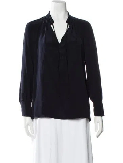 Pre-owned Derek Lam Silk Tie Neck Blouse In Blue
