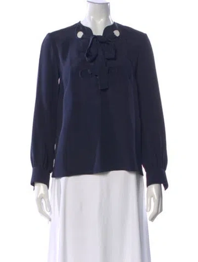 Pre-owned Derek Lam Silk Tie Neck Blouse In Blue