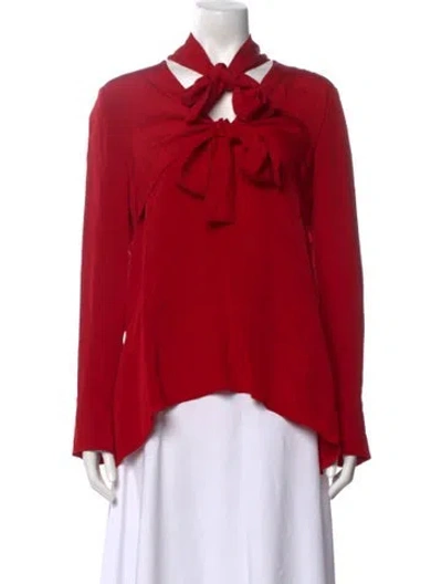Pre-owned Derek Lam Silk Tie Neck Blouse In Red