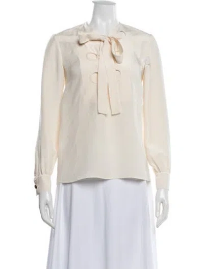 Pre-owned Derek Lam Silk Tie Neck Blouse In White