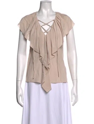 Pre-owned Derek Lam Silk V-neck Blouse In Neutrals