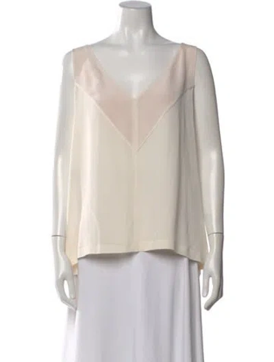 Pre-owned Derek Lam Silk V-neck Top W/ Tags In Neutral