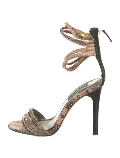 Pre-owned Derek Lam Snakeskin Animal Print Sandals In Pink
