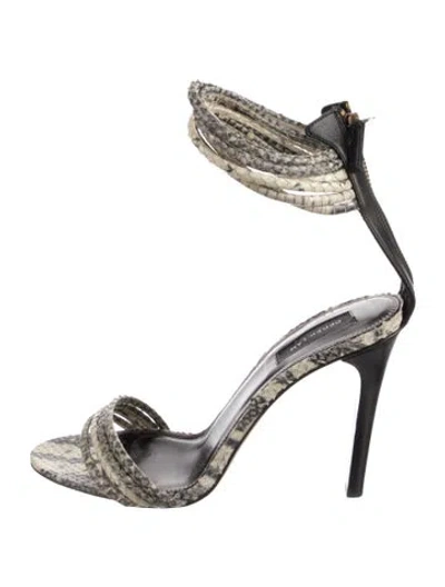 Pre-owned Derek Lam Snakeskin Animal Print Sandals In Silver