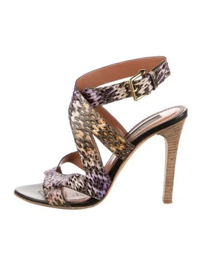 Pre-owned Derek Lam Snakeskin Animal Print Slingback Sandals In Black