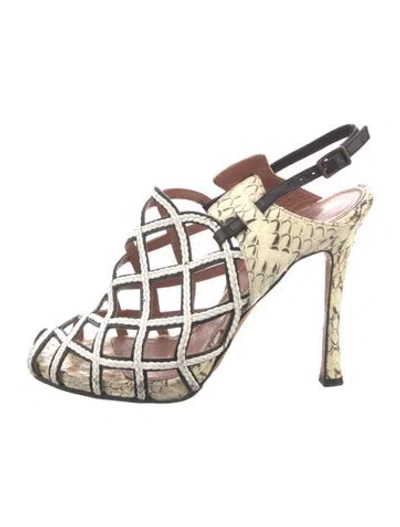 Pre-owned Derek Lam Snakeskin Animal Print Slingback Sandals In White