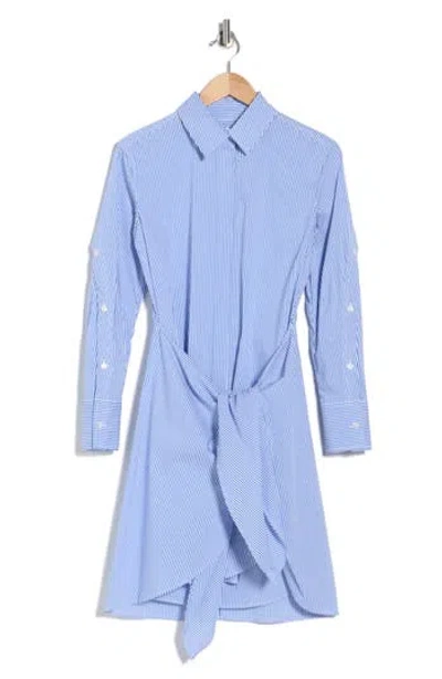 Derek Lam Stripe Long Sleeve Tie Waist Shirtdress In Blue