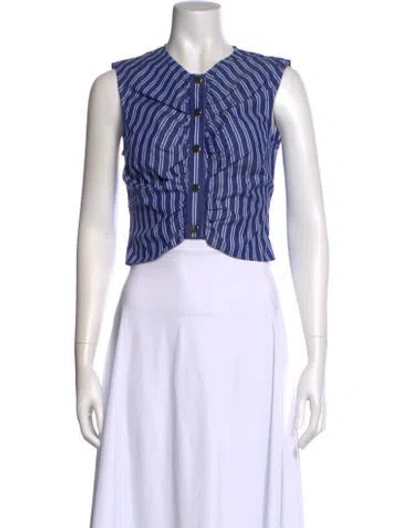Pre-owned Derek Lam Striped Crew Neck Crop Top In Blue