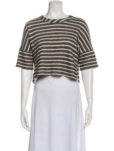 Pre-owned Derek Lam Striped Crew Neck Crop Top In White
