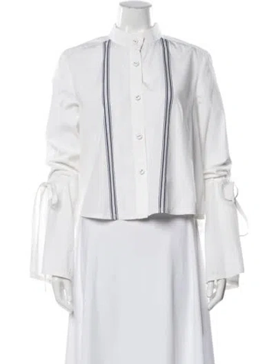 Pre-owned Derek Lam Striped Long Sleeve Blouse In White