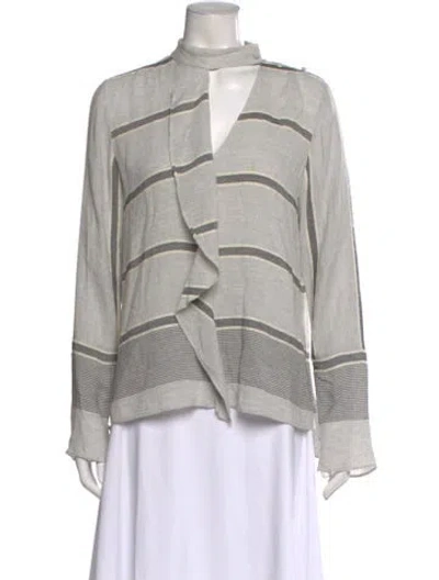 Pre-owned Derek Lam Striped Tie Neck Blouse In Gray
