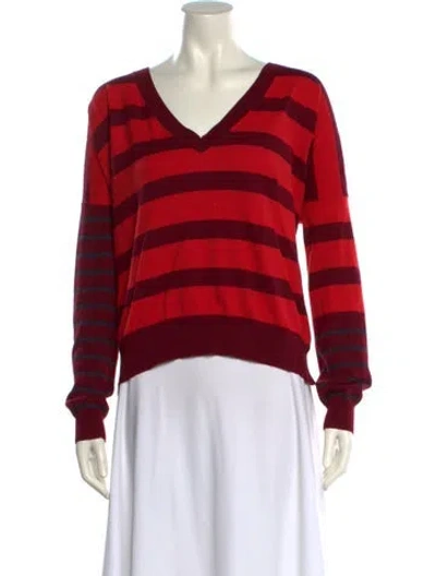 Pre-owned Derek Lam Striped V-neck Sweater In Red