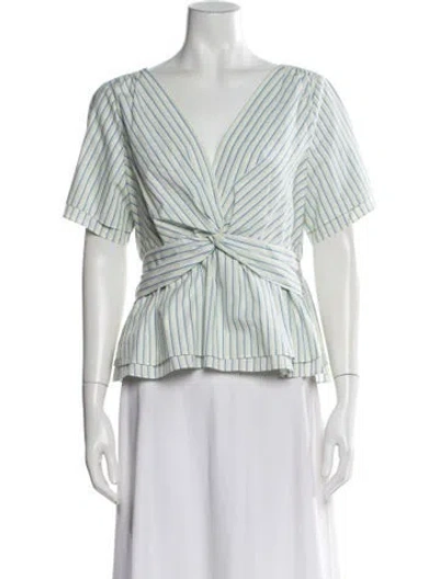Pre-owned Derek Lam Striped V-neck Top In White