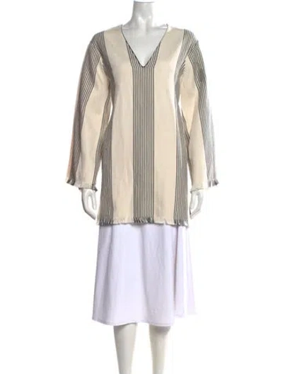 Pre-owned Derek Lam Striped V-neck Tunic W/ Tags In Neutrals
