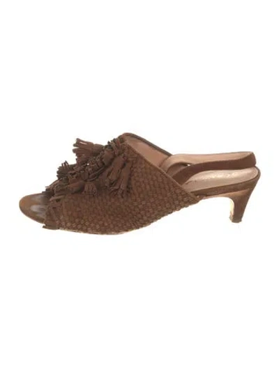 Pre-owned Derek Lam Suede Tassel Accents Mules In Brown