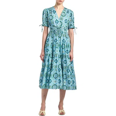 Derek Lam Thalia Short Sleeve A-line Cotton Midi Dress In Green