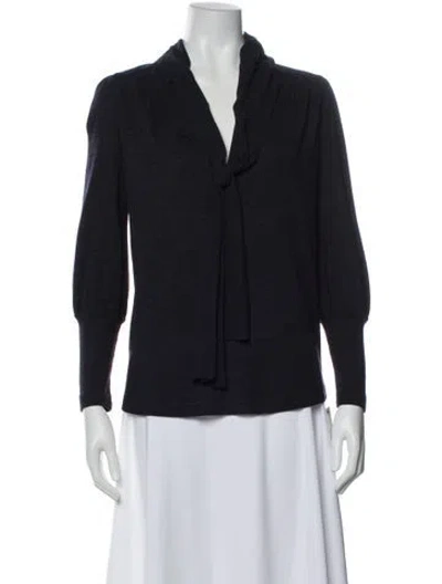 Pre-owned Derek Lam Tie Neck Long Sleeve Blouse In Blue