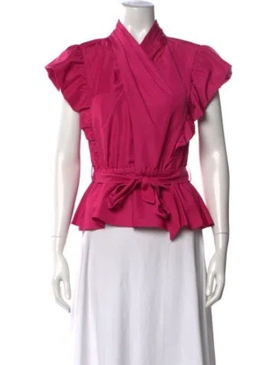 Pre-owned Derek Lam Tie Neck Short Sleeve Blouse In Pink