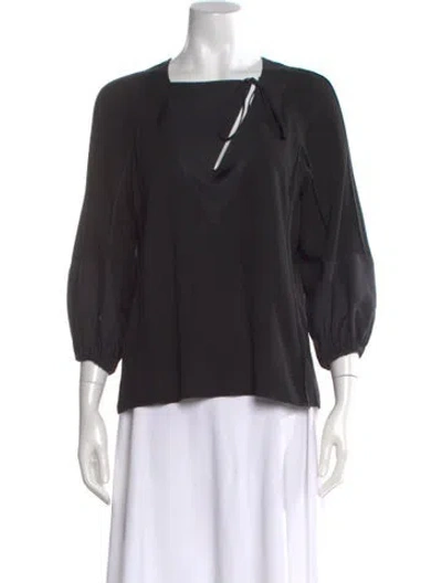 Pre-owned Derek Lam Tie Neck Three-quarter Sleeve Blouse In Black
