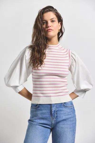 Derek Lam Tirza Mixed Media Top In White