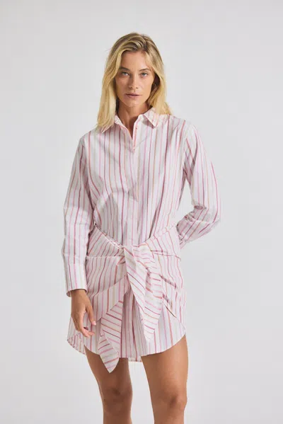 Derek Lam Trish Striped Shirting Waist Tie Shirt Dress