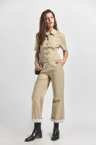 Derek Lam Verita Combo Cuffed Pant In Brown
