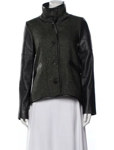 Pre-owned Derek Lam Virgin Wool Tweed Pattern Jacket In Black/green
