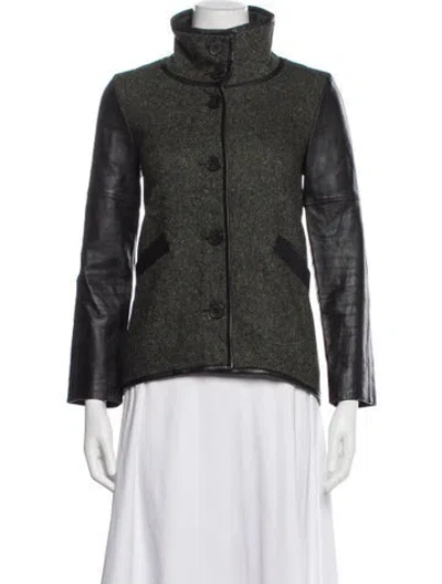 Pre-owned Derek Lam Virgin Wool Tweed Pattern Jacket In Black/green