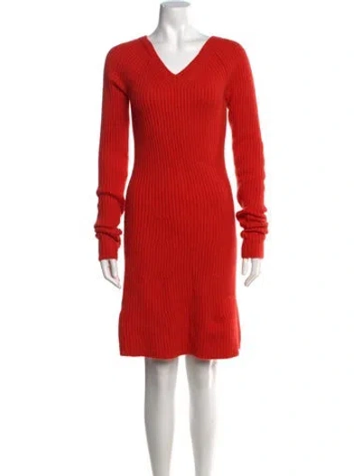 Pre-owned Derek Lam V-neck Knee-length Dress In Orange