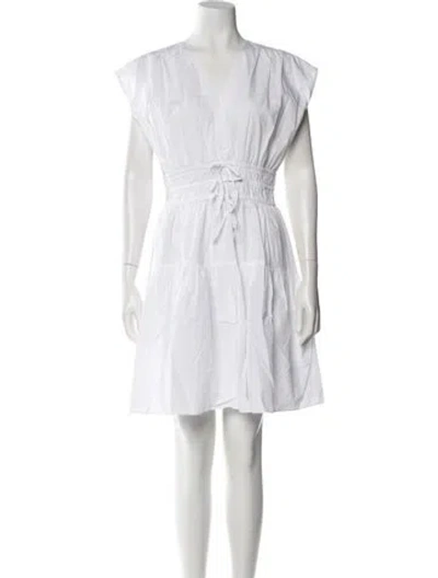 Pre-owned Derek Lam V-neck Knee-length Dress In White