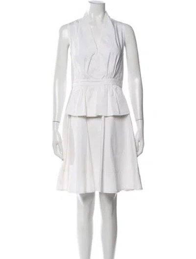 Pre-owned Derek Lam V-neck Knee-length Dress In White